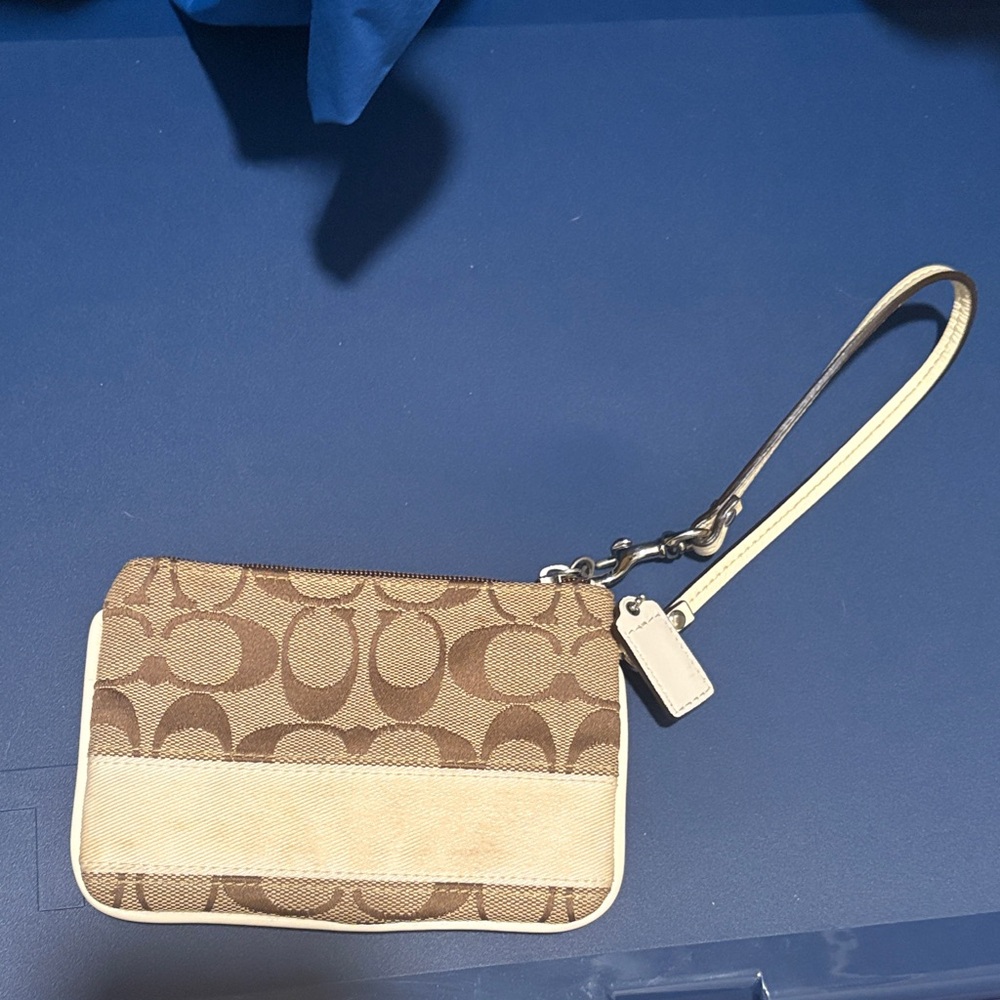 Coach Signature Brown and Cream Wristlet
